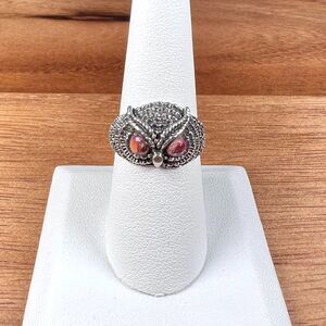 Owl Kingmans Orange/Pink Turquoise Solid Sterling Silver Ring - Size 8.5
